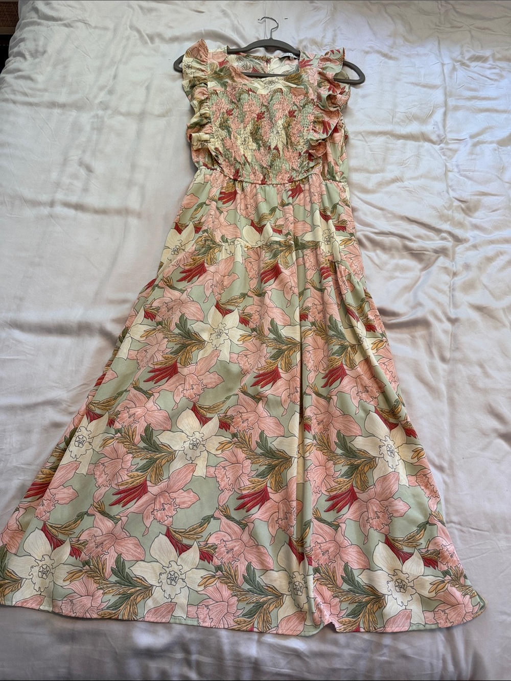 Floral Ruffled Maxi Dress in Pink & Sage Hayden Los Angeles